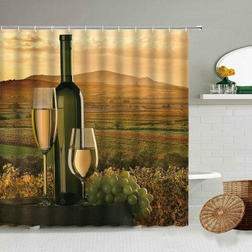 Wine Country Landscape Shower Curtain Retro Wooden Barrel Creative Art Bathroom Accessories With Hook Waterproof Screen Washable