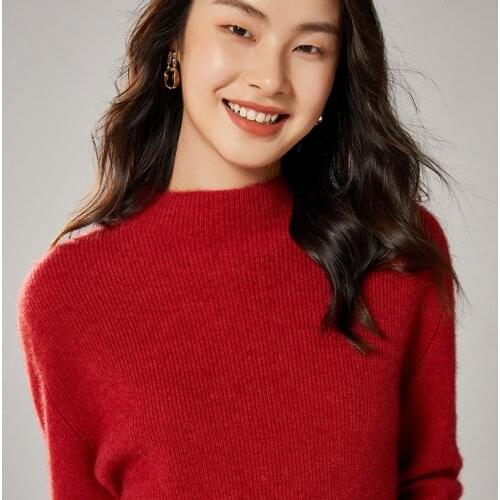 High-End Autumn Winter 100% Wool Sweater O-Neck Long-Sleeved Womens Female Cashmere Loose Knitted Girl Clothes Tops Outwear