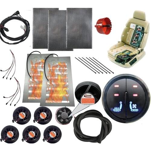 WATERCARBON 12v car Heated and Cooled seat pad Kits System Left/Heated Right/Cooling 2 Button Round Switch Automotive seat Warme