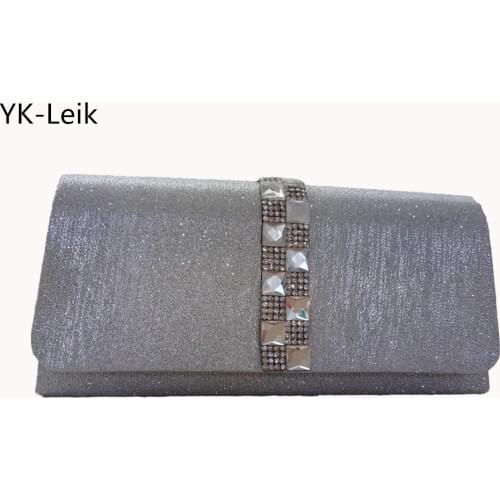 YK-Leik European And American Women Shoulder Bag Pu Material Shiny Powder Diamond Evening Chain Messenger bags Clutch wallet