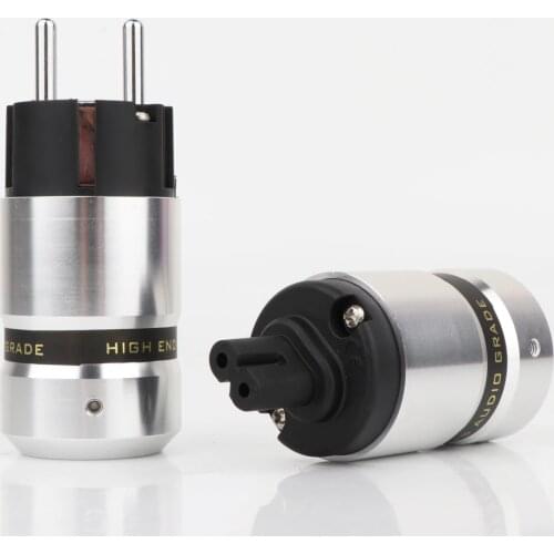 YTER Rhodium Plated Schuko Male Plug Hifi Figure 8 IEC C7 Plug Female Socket DIY Power Cord Cable