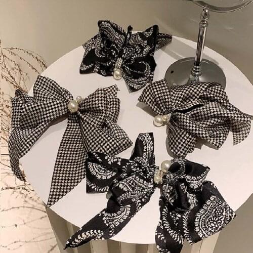 Bow Hairpin Korean Retro Striped Plaid Hair Catch Adult Fashion Simple Catch Clip Headdress Women New Style ozdoby do wlosow