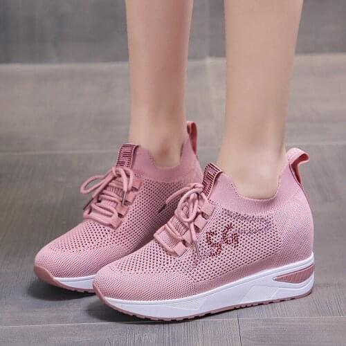 New Women Summer Mesh Platform Sneakers Trainers White Shoes 7.5CM High Heels Wedges Outdoor Shoes Breathable Casual Shoes Woman