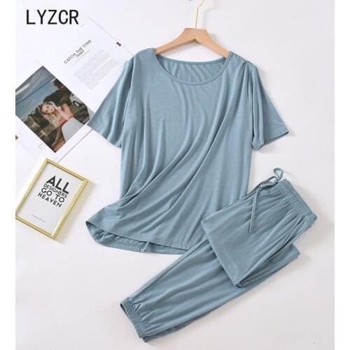 LYZCR Women Modal pajamas set female spring Summer Homewear 2 Piece Set Home Clothes For Women Breathable Modal Tops And Pants