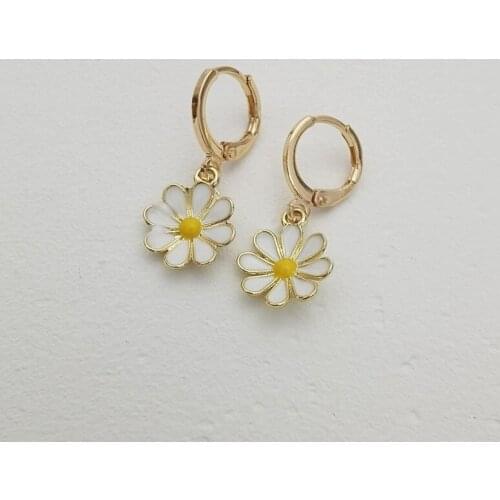 Gold Daisy Sunflower Hoop Earring Endless Hoops Huggies Dangle Earring Simple Earrings Everyday/gift for Her