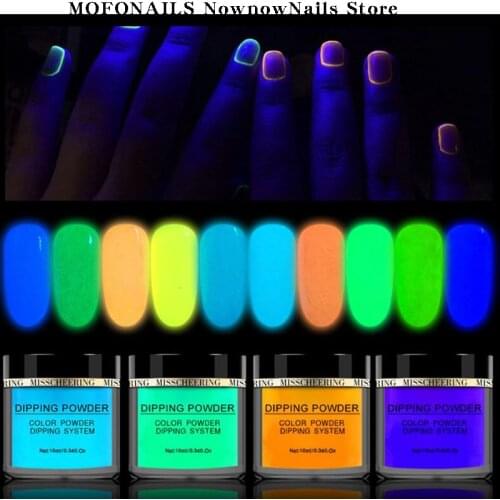 1Box(10ml) Nail Art Luminous Fluorescent Powder 12-Colors Glow-In-The-Dark Dip Powder Building Nail Tips Glitter Luminous Powder