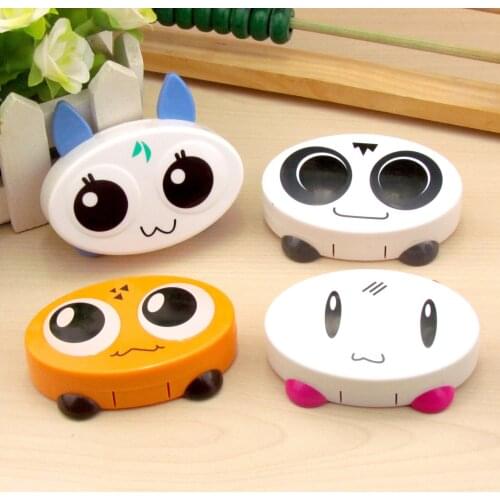10pcs Fashion and easy to carry Contact lens case cute Cartoon beauty pupil box care companion box pattern random 7.5*4.6*1.9cm