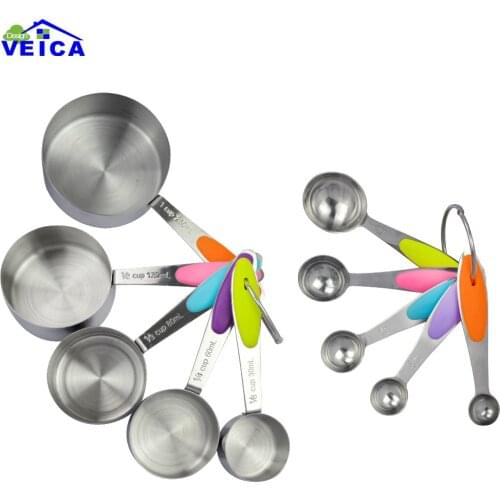 10pcs Colorful Stainless Steel Measuring Cups And Measuring Spoon Scoop Silicone Handle Kitchen Measuring Tool