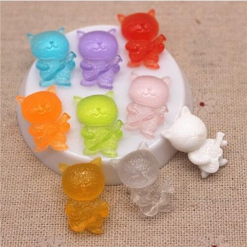 20pcs Cute Resin Animal Cat with Guitar Flatback Cabochon DIY Hair Clip/Craft Home Decoration Accessories