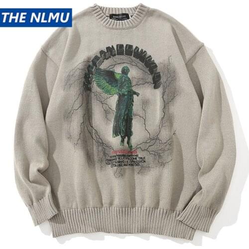2021 Winter Knitted Pullover Jumper Sweaters Streetwear Hip Hop Casual Printed O-neck Loose Knitwear Sweater Men Tops WY941