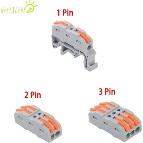 50pcs Hot Sales Din Rail 1/2/3 Pin connector Universal compact connector Push in quick connectors wire conductor terminal blocks