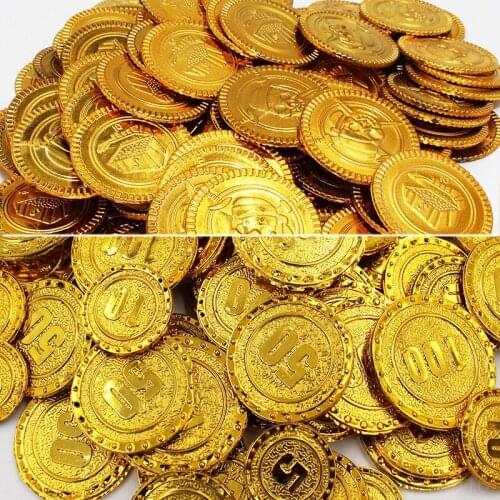 50Pcs Plastic Pirate Gold Coin Game Denomination Coin Gems Childrens Party Supplies Halloween Decor ation Childrens Toys 88