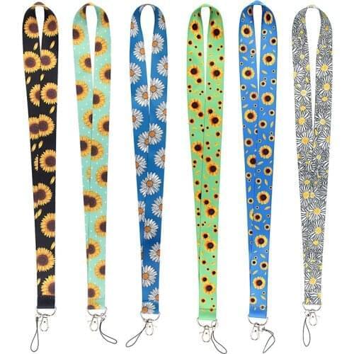 A4179 Patchfan Sunflower Daisy Keychain Lanyard Webbing Ribbon Neck Strap Fabric Para ID Badge Phone Holders Necklace Accessory