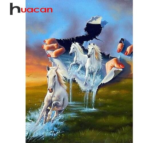 Huacan Full Diamond Embroidery Horse Animals 5D Diamond Painting New Arrivals Landscape Handicraft Crafts Decoration Home