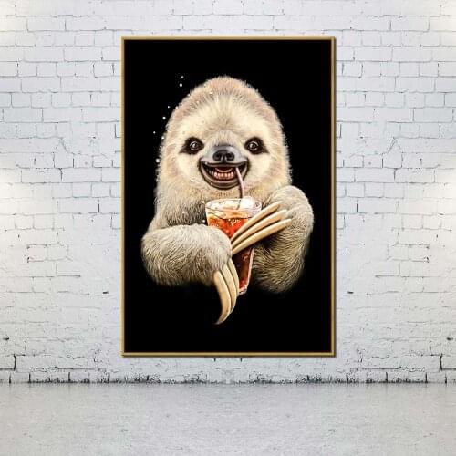 Artcozy Oil Canvas Painting sloth drinking For Home Decoration Wall Art
