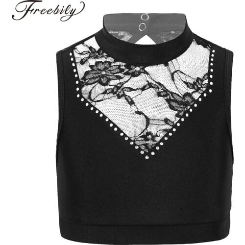 Ballet Girls Crop Top Sleeveless Backless Flower Lace Mesh Tanks Bra Tops For Dance Gymnastics Workout Kids Ballet Dancewear