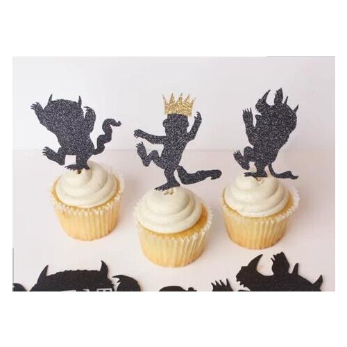 Glitter Where the Wild Things Are Birthday Cupcake Toppers, One year old Cupcake Toppers, baby shower baptism Party Decor