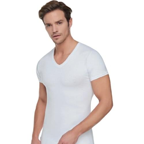 Men Undershirts V neck Cotton Tshirt Shortsleeve Underwear Top Sleepwear