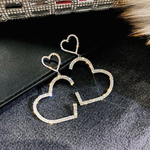Elegant Cute Romantic Heart To Heart Earrings Rhinestone Love Earrings for Women 2020 Korea Fashion Jewelry Earings