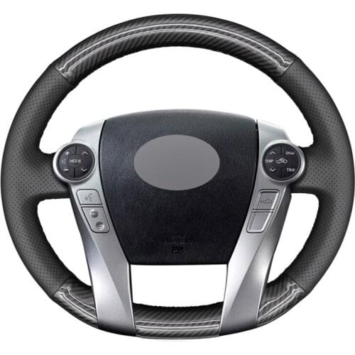 Black Carbon Fiber Artificial Leather No-slip Car Steering Wheel Cover for Toyota Prius 30(XW30) 2009-2015 Prius C(US)2012-2017