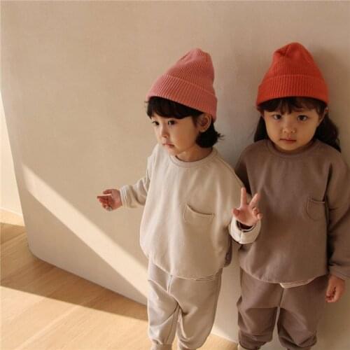 HAYANA 2021 Autumn New Kids Clothes Set Korean Loose Linen Cotton Casual Sweater Suit