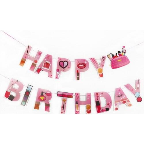 Makeup Cosmetics Happy Birthday Banner Salon for Spa Themed Girls 18th Birthday Party Decorations Beauty Bridal Shower Supplies