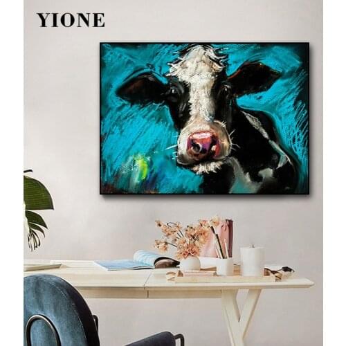 Colorful Animals Oil Paintings Custom Modern Abstract Cock Chicken Parrot Cow Wall Art Posters and Prints Pictures for Interior