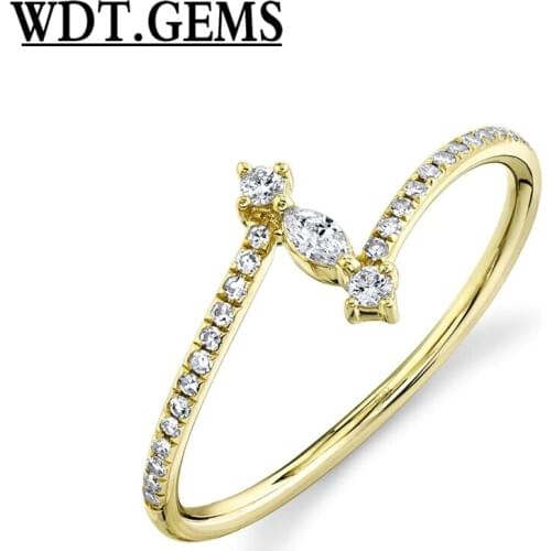10K Yellow Gold Marquise Diamond Twist Wrap Ring Minimalist Right Hand Statement
