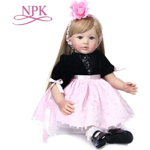 60CM high quality princess toddler doll reborn baby girl doll with ultra long blonde hair doll Christmas Gift collectible doll