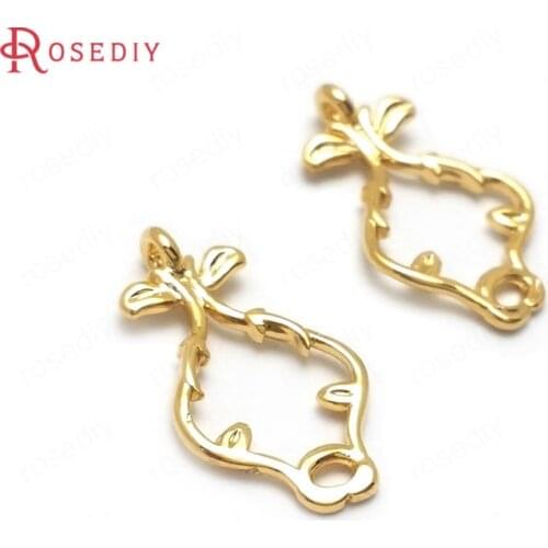 35979)20PCS 16x9MM 24K Gold Color Brass Decorative Connect Charms High Quality Diy Jewelry Findings Accessories