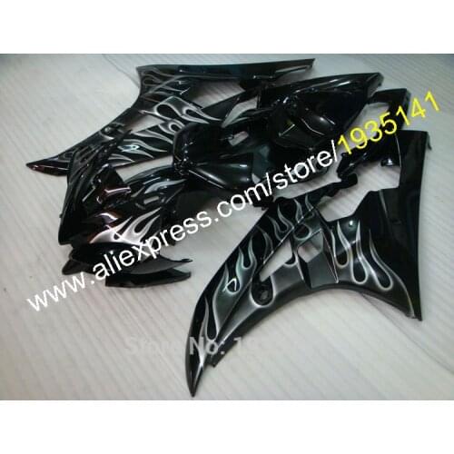 Hot Sales,For Yamaha YZFR6 Whole Black Body YZF R6 06 07 White Flame YZF-R6 2006 2007 Motorbike Fairing Part (Injection molding)