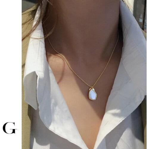 GHIDBK 2020 Trendy Stainless Steel Jewelry Bohemia Irregular Natural Grey Shell Pendant Necklaces Minimal Coin Potrait Chokers
