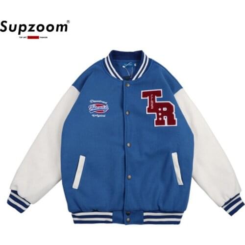 2020 New Arrival Patchwork Pattern Top Fashion Baseball Bomber Jacket Men Cotton Loose Casual Letter Rib Sleeve Brand Clothing