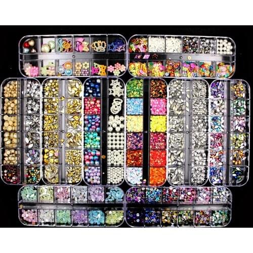 40 Sets Nail Art Decoration Set Metal Pearl Rhinestone Geometric Shaped Sequins Mix and Match DIY Decorative Nail Art Tip KQH465