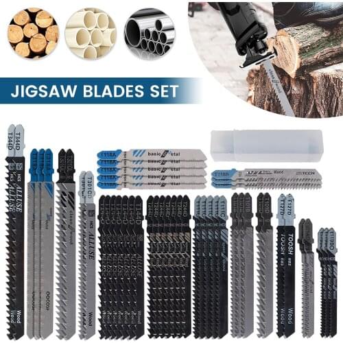 48pcs Jigsaw Blades Set HCS Precision T-Shank Wood Plastic Fine Cut Assorted Jig Saw Blades DIY Metal Cutting Woodworking Tools