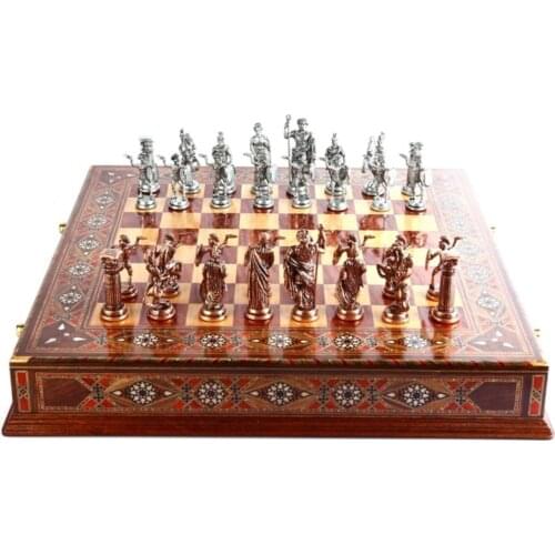 Big size Metal Roman Chess set Antique And Handmade Solid Genuine Pearl Drawers Wooden High Quality Elite Product