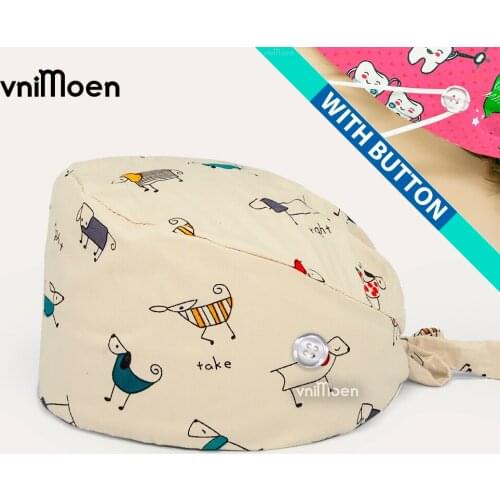New head cap nurse medical Adjustable Fashion Print Scrub Hat Dust-Proof Cap Cotton Nurse Cap Bandage Men Women Surgical Hat Cap