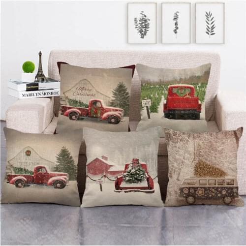 Wholesale pillowcase Red trucks and warehouses for Christmas pillow cover linen/cotton sofa cushion cover decorative pillows
