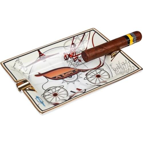 Good Quality Cigar Ashtray Ceramic Creative Mechanical Carriage Double Slot Desktop Cigar Ashtrays Gadget With Gift Box