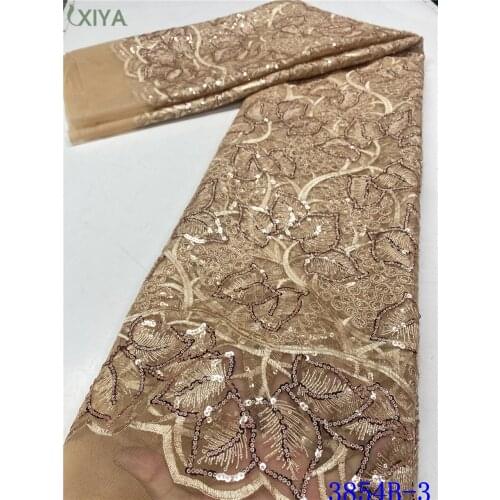 Luxury Golden Sequin Lace Fabric Nigerian Laces Fabrics with Sequins African French Mesh Tulle Lace Fabric for Sewing APW3854B