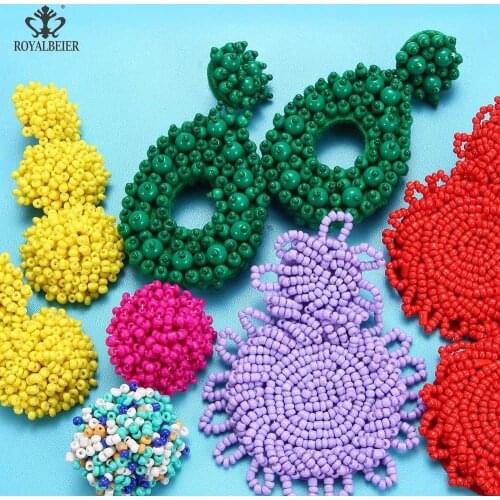 ROYALBEIER Bohemian National Fashion Tassel Earrings Long Tassel Earrings Handmade Beaded Beads Earrings Wedding Party Jewelry