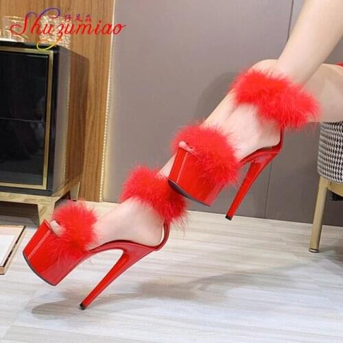 Summer Women Sandals Fashion Peep Toe Women Shoes High Heel 17cm Buckle Strap Elegant Platform Fur Female Party Shoes Sandals