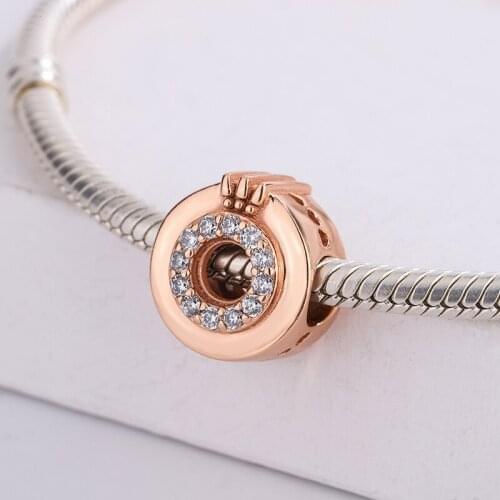 925 Sterling Silver Beads Open Center Pave Crown O Pendant Charm Bracelet For Women DIY Jewelry Making Fit Pandora