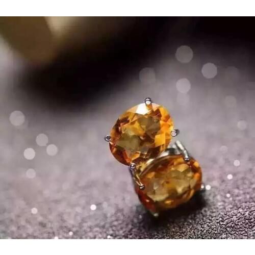 Natural citrine earrings 925 silver Natural yellow crystal gemstone earring women classic elegant round earrings for party
