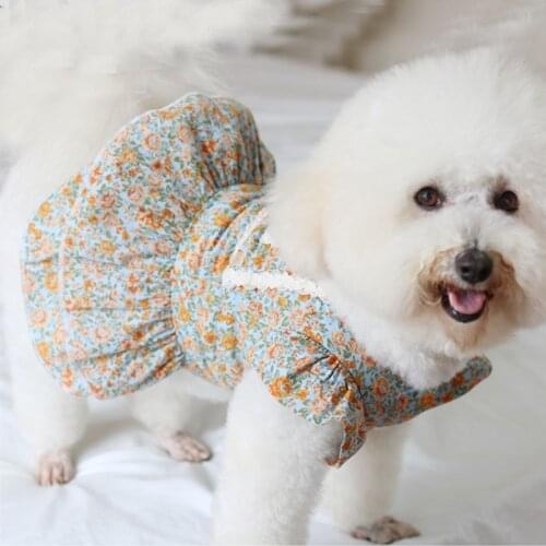 Puppy Dog Vintage Flower Print Princess Dress 100% Cotton Pet Clothes For Small Medium Dog Summer Dress Chihuahua Schnauzer
