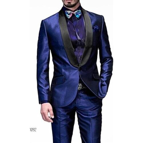 Custom Made Groomsmen Royal Blue Groom Tuxedos Shawl Black Lapel Men Suits Wedding/Prom Best Man Blazer ( Jacket+Pants+Tie) C343