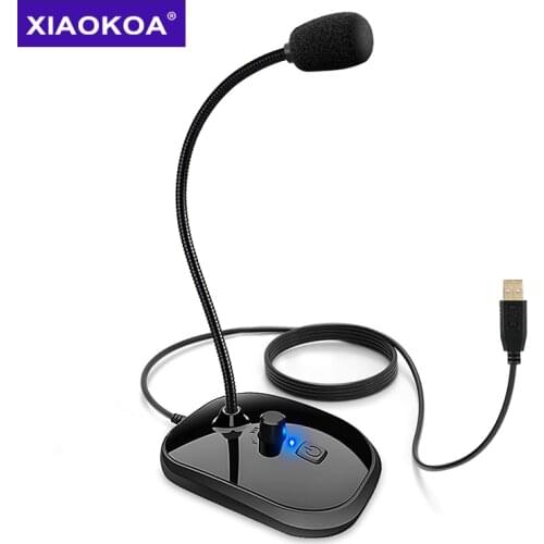 XIAOKOA USB Microphone for Computer PC with Spin Button Volume Adjust and Mute Button Plug and Play for Recording Youtube PS4MIc