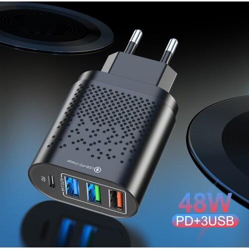 Lovebay PD Charger Quick Charge 4 Ports USB Plug 48W QC3.0 EU US UK LED Tablet Wall Fast Charging For iPhone 11 12 iPad Xiaomi