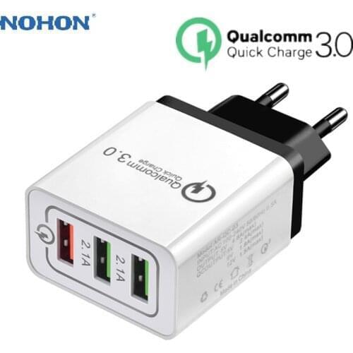 NOHON 3 Port Quick Charge 3.0 USB Travel Charger For iPhone Samsung Fast Charge QC3.0 QC 3.0 US EU Multi Phone Charger Adapter