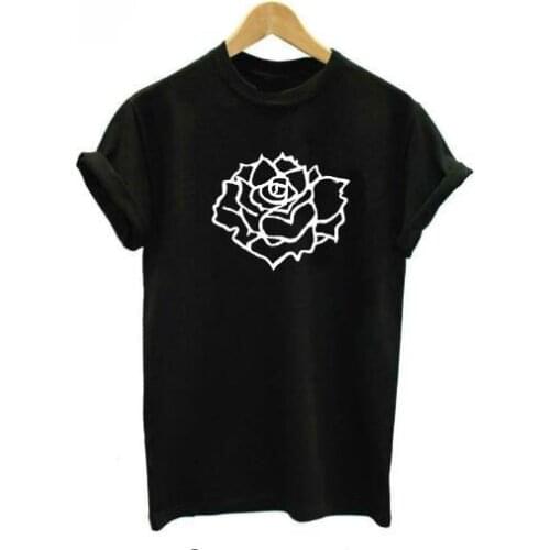 Women Love Rose Flower Print T-Shirt Causal O-Neck tees Short Sleeve Summer tshirts Cotton Style t shirt Outfits